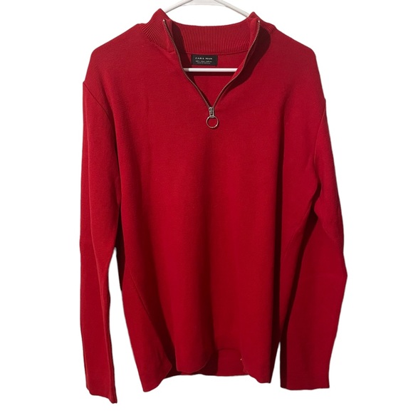 Zara Sweaters Zara Man Red Tight Knit Sweater Wquarter Zip Poshmark